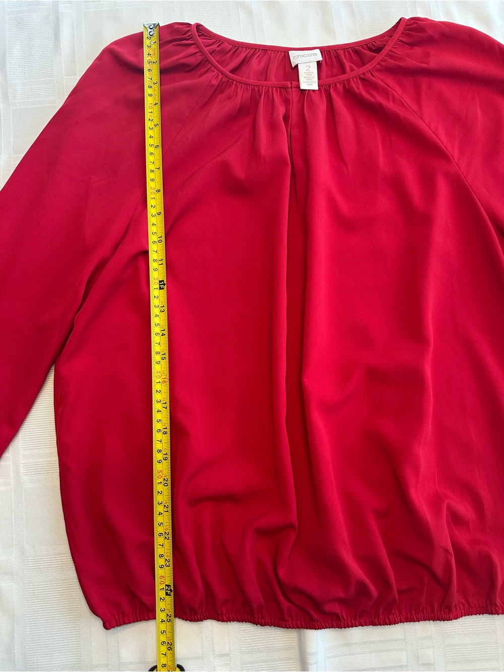 Chico's Red Keyhole Blouse Shirt Women's Size Chico's 2 = Large/12 - Picture 6 of 8
